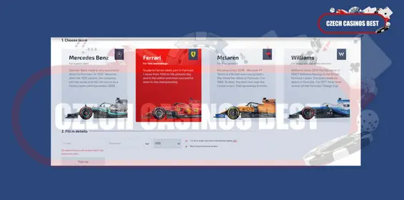Rejestracja w F1 Casino - formularz rejestracyjny
